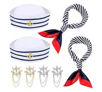 COACOM 6 Pièces D'Accessoires sur Le Thème du Marin, Combinaison Chapeau Et Écharpe De Marin, Décoration De Broche De Navire, Design Bicolore Or Et Argent, Accessoires De Décoration De Style Marin.