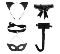 COACOM Bandeau 1 Pièce, Queue 1 Pièce, Collier 1 Pièce, Masque Oculaire 1 Pièce Et Anneau De Jambe 1 Pièce, Accessoires De Vêtements pour Chat, Accessoires De Rôle, Fournitures De Mascarade.