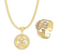 COACOM Collier Signe Dollar 1 Pièce, Anneau Dollar Doré 1 Pièce, Chaîne en Strass Rotative, Anneau D'Ouverture Réglable, Bijoux pour Hommes À La Mode.