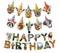 COACOM Ensemble De 2 Morceaux De Fête De La Faune Tire des Drapeaux, Une Bannière De Joyeux Anniversaire Animale, des Décorations De Fête d'animaux, Zoo.