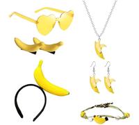 COACOM Ensemble De Bijoux Banane 7 Pièces, Forme De Fruit Drôle, Accessoires Créatifs À La Mode, Adaptés Aux Vêtements De Fête, S'Habiller Tous Les Jours.