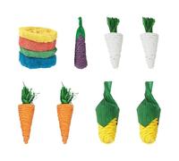 COACOM Ensemble de jouets pour hamster : contient 4 luffas naturels, 2 carottes, 2 radis blancs, 2 maïs, 1 jouet à mâcher pour hamster d'aubergine, durable et sûr à mâcher