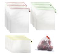 COACOM Lot de 15 sacs de rangement blancs, réutilisables, 3 tailles différentes, en filet lavable, utilisés pour les fruits et légumes, les articles ménagers, les voyages, etc.