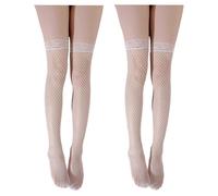 COACOM Lot de 2 bas tricotés en résille - Antidérapants - En dentelle de soie de qualité supérieure - Pour femme - Chaussettes en maille tricotées - Chaussettes au-dessus du genou - Bas transparents