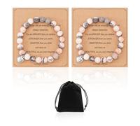 COACOM Lot de 2 bracelets en pierre naturelle, 1 sac de rangement noir, bracelet en forme de cœur, joli pendentif, bracelet rose, cadeau pour adolescent, einstellbar, Pierre