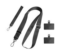 COACOM Lot de 2 Chaînes Noires pour Téléphone Portable avec Entretoise Carrée, Cordon Anti-Perte, Sangle Réglable Universelle