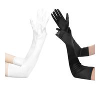 COACOM Lot de 2 gants de costume longs noirs et blancs, accessoires de costume pour fête, bal de fin d'année et mariage, gants en velours et satin, 53 cm, noir/blanc, taille unique