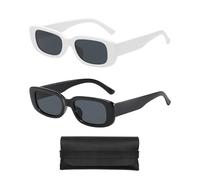 COACOM Lot de 2 Lunettes de Soleil Carrées Y2k Avec Poche, Protection Rectangulaire, Style Rétro Tendance pour Homme et Femme (Noir, Blanc)