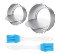 COACOM Lot de 2 moules à gâteau ronds, 2 brosses en silicone, moules à gâteau en aluminium, moules à gâteau, fond amovible, outils de cuisson à faire soi-même pour gâteau d'anniversaire de mariage