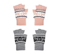 COACOM Lot de 2 paires de gants sans doigts, coupe-vent pour femme, tricotés à motif de faon, mitaines pour écran tactile, douces (rose coréen, gris), taille unique
