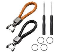 COACOM Lot de 2 porte-clés en cuir avec 1 tournevis, 4 boucles rondes, porte-clés de voiture, porte-clés en cuir tissé, porte-clés de voiture, porte-clés de maison, Noir, marron., taille unique