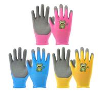 COACOM Lot de 3 paires de gants de jardinage universels pour enfants avec motif grenouille (jaune, rose, bleu)