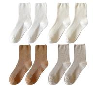 COACOM Lot de 4 paires de chaussettes en coton pour femme - Chaussettes en tricot tendance - Chaussettes mignonnes pour femme - Chaussettes monochromes en coton - Convient pour les chaussures de