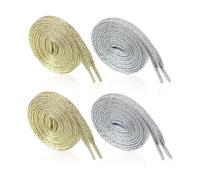 COACOM Lot de 4 paires de lacets scintillants, dorés et argentés, lacets plats en polyester, adaptés aux baskets, chaussures de toile, chaussures de sport, pantalons, 110 cm + 130 cm, Or et argent.,