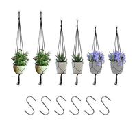 COACOM Lot de 6 paniers suspendus en dentelle avec 6 crochets, en corde de coton, pot de fleurs suspendu, sac en filet, convient pour l'intérieur, l'extérieur, le jardin, la terrasse, la fenêtre