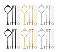 COACOM Lot de 6 supports à assiettes à fruits, à gâteau, tiges métalliques graduées, 2 à 3 niveaux, convient pour placer des gâteaux, des bonbons, des biscuits et des fruits