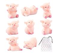 COACOM Lot de 8 petits cochons décoratifs avec 1 sac de rangement, mini cochon, décoration de voiture, décoration de bureau, cadeau cochon porte-bonheur (rose)