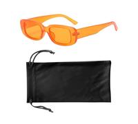 COACOM Lunettes De Soleil Rectangulaires Orange avec Sac, Verres Rétro Tendance De La Mode, Accessoires Portables
