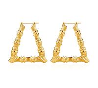 coadipress Boucles d'oreilles créoles triangulaires en bambou pour femme - Super larges - Plaqué or et argent - Style punk et hip-hop - Style rappeur, Zinc, Pas de gemme