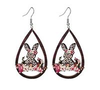 coadipress Boucles d'oreilles pendantes en bois de lapin de Pâques pour femme - Colorées - En forme de larme - Pour panier de Pâques - Œufs de lapin - Décoration de fête amusante, Cuir, Inconnu