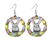coadipress Boucles d'oreilles pendantes en bois de lapin de Pâques pour femme - Colorées - En forme de larme - Pour panier de Pâques - Œufs de lapin - Décoration de fête amusante, Cuir, Inconnu
