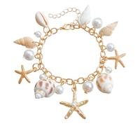 coadipress Bracelet tendance bohème fait à la main réglable avec perles de conque, style hawaïen, océan, vacances, sirène, bijoux fantaisie, Medium, Acier allié, Perle