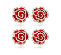 coadipress Lot de 4 broches en forme de fleur de camélia pour femme avec strass en cristal noir et rouge pour robe, accessoire de vêtements, fête de mariage, anniversaire, Moyen, Acier allié, Zircone