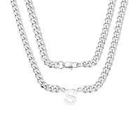 Coagurmes Collier à maillons cubains en argent avec 26 lettres initiales A-Z, cadeau pour homme, garçon, papa, fils, neveu, petit ami, mari, anniversaire, Noël, fête des pères, 50cm, Acier inoxydable