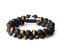 COAI Bracelet 2 Rangs Pierre de Lave Œil de Tigre Marron Ajustable Homme Femme