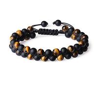 COAI Bracelet 2 Rangs Pierres Véritables Onyx Mat Œil de Tigre Marron Homme Femme