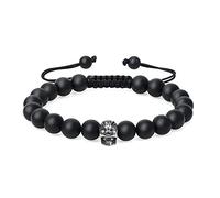 COAI Bracelet à Charms Crâne Pierre Onyx Mat Ajustable Homme Femme