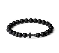 COAI Bracelet à Charms Croix Pierres Véritables Onyx Mat Unisexe