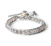 COAI Bracelet Ajustable Cordon en Cuir Véritable Pierres Semi-Précieuses Labradorite Femme