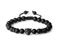 COAI Bracelet Ajustable Léopard Pierres Véritables Onyx Noir Mat Homme
