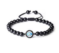 COAI Bracelet Ajustable Mauvais Œil Amulette Pierre Obsidienne Noire Unisexe 16cm