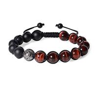 COAI Bracelet Ajustable Onyx Mat Œil de Tigre Rouge Symbole Chinois de Longévité Homme