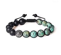 COAI Bracelet Ajustable Onyx Mat Turquoise Africaine Symbole Chinois de Longévité Homme