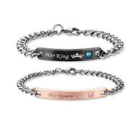 COAI Bracelet Couple, His Queen & Her King, Gourmette Acier Inoxydable