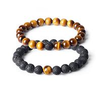 COAI Bracelet Couple Pierre de Lave Œil de Tigre Jaune Cordon Élastique