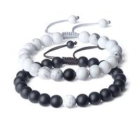 COAI Bracelet Couple Pierres Véritables Onyx Noir Mat Howlite Cordon Ajustable