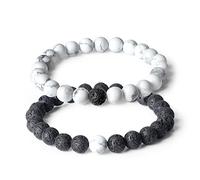 COAI Bracelet Couple Yin Yang Pierre de Lave Howlite Cordon Élastique