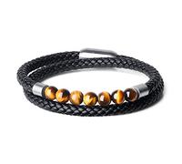 COAI Bracelet Cuir Noir Tressé, Bracelet Œil de Tigre Homme, 23cm
