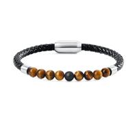 COAI Bracelet Cuir Tressé Œil de Tigre Marron Onyx Mat Homme M 21.5cm