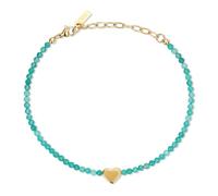 COAI Bracelet de Cheville pour Femme, Bracelet Cheville Agate Verte, Charm Cœur Acier Inoxydable Plaqué Or