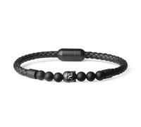 COAI Bracelet Homme Cordon en Cuir Noir Onyx Mat Tête de Bouddha M 21.5cm