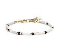 COAI Bracelet Howlite Homme, Bracelet Pierre Noire, Chaîne Acier Inoxydable Plaqué Or 18K