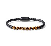 COAI Bracelet Œil de Tigre Cordon en Cuir Noir Fermoir Magnétique Homme L 23cm