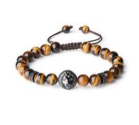 COAI Bracelet Œil de Tigre Marron Homme, Pierre Naturelle, Lion, Ajustable en Nylon