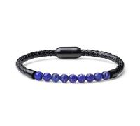 COAI Bracelet Lapis Lazuli Cordon en Cuir Noir Fermoir Magnétique Homme L 23cm