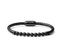 COAI Bracelet Onyx Mat Cordon en Cuir Noir Fermoir Magnétique Homme L 23cm